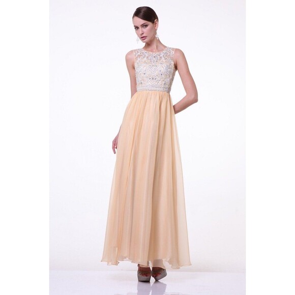 Beaded Long Sleeveless Illusion Dress by Cinderella Divine Maxi Party Dress - Picture 1 of 12